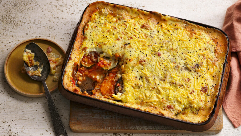 Delicious Baked Moussaka with Cheese: Layered Homemade Delight Wallpaper