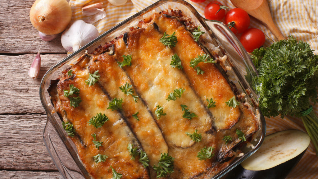 Delicious Baked Moussaka with Cheese & Fresh Parsley Wallpaper