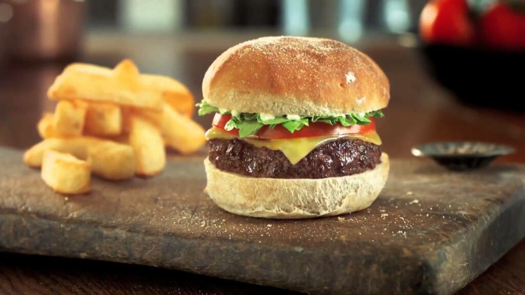 Juicy Beef Burger & Fries Wallpaper for Food Lovers