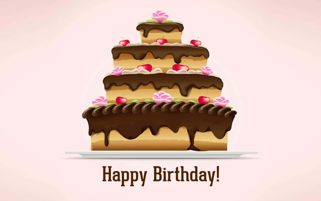 Happy Birthday Wallpaper: Tiered Cake with Chocolate Drips & Cherries