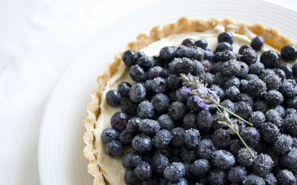 Delicious Blueberry Cake with Lavender on Crisp Crust - Wallpaper Background