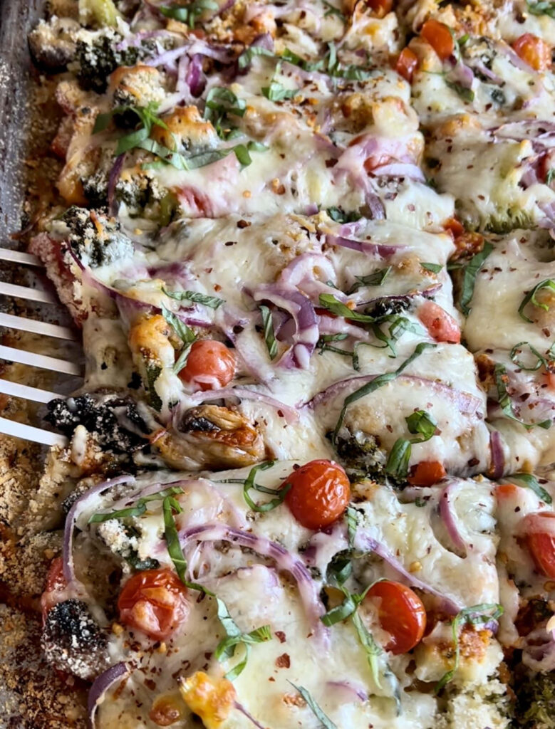 Cheesy Vegetable Dish Close-Up | Fresh & Vibrant Wallpaper Background