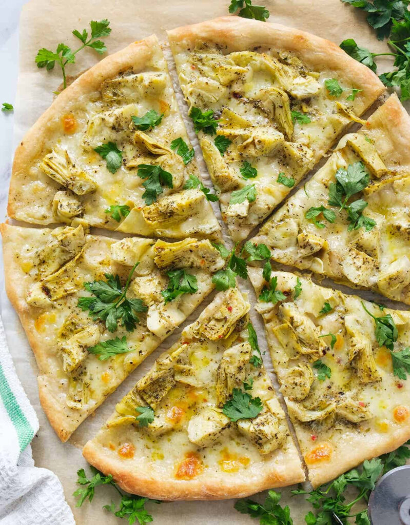Delicious Pizza with Chicken, Herbs & Artichokes - Wallpaper Background