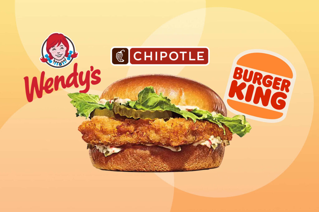 Delicious Chicken Sandwich Wallpaper Featuring Top Fast-Food Logos