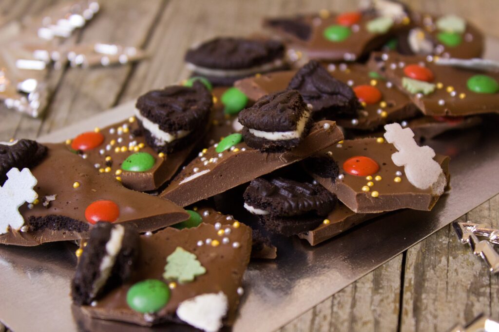 Vibrant Chocolate Bark with Cookies & Candy Wallpaper Background