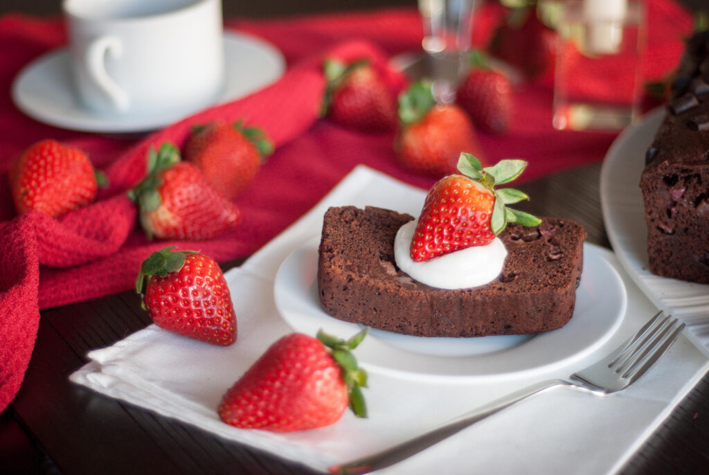 Delicious Chocolate Bread Dessert with Strawberries - Wallpaper Background