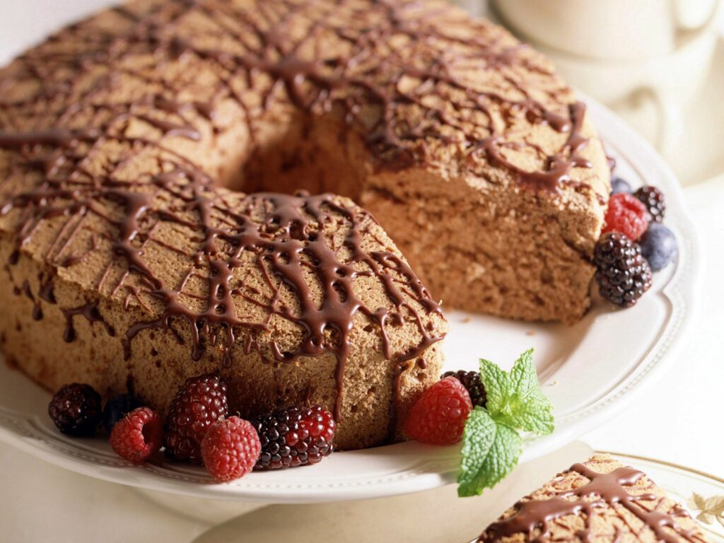 Elegant Chocolate Cake with Berries - Wallpaper Background