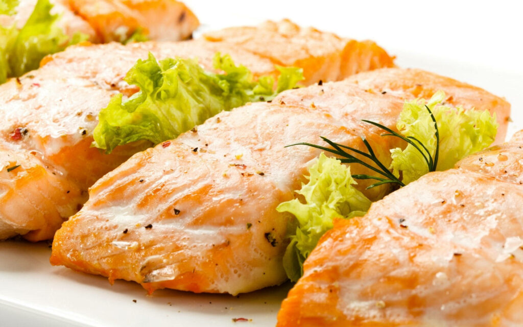 Delicious Salmon with Cabbage & Dill – Appetizing Wallpaper Background