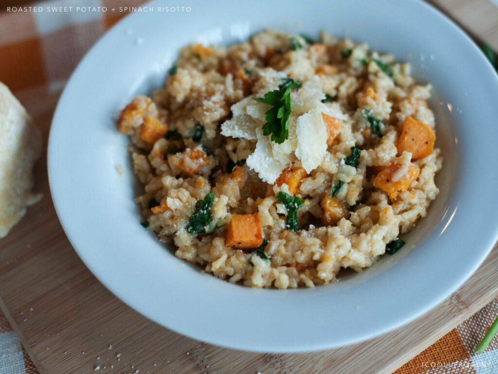 Warm Risotto Wallpaper: Creamy Sweet Potato & Spinach Delight