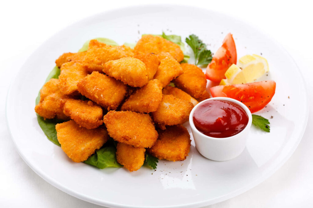 Crispy Chicken Nuggets with Tomato Slices & Ketchup - Wallpaper Background