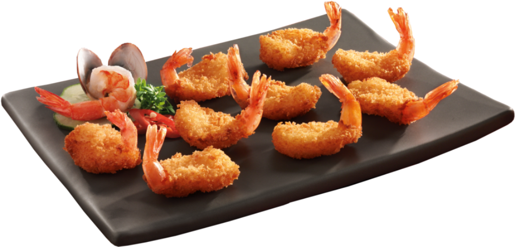 Crispy Golden Fried Prawns Platter with Fresh Veggies - Wallpaper