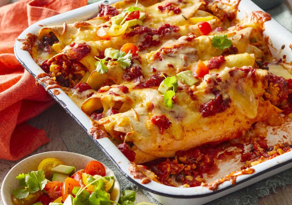 Vibrant Enchiladas with Cheese & Fresh Vegetables - Delicious Wallpaper