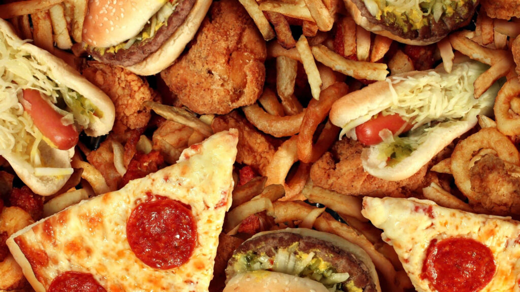 Delicious Fast Food Wallpaper: Crispy Fries, Pizza, Burgers & More!