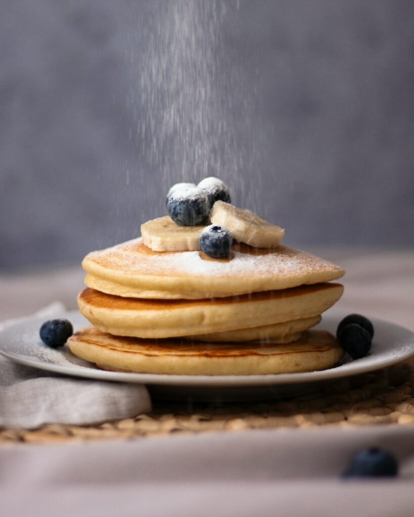 Fluffy Pancakes with Blueberries & Bananas - Appetizing Wallpaper