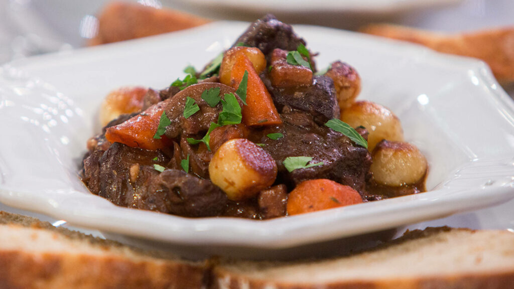 Close-Up of French Braised Beef Bourguignon Wallpaper Background