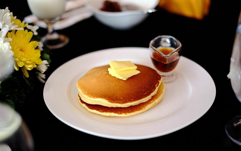 Golden-Brown Pancakes with Butter and Syrup - Wall Art Background Wallpaper