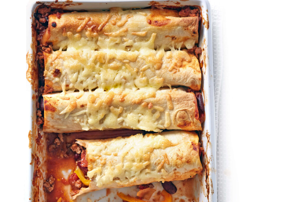 Golden-Brown Stuffed Enchiladas with Melted Cheese - Wallpaper Background