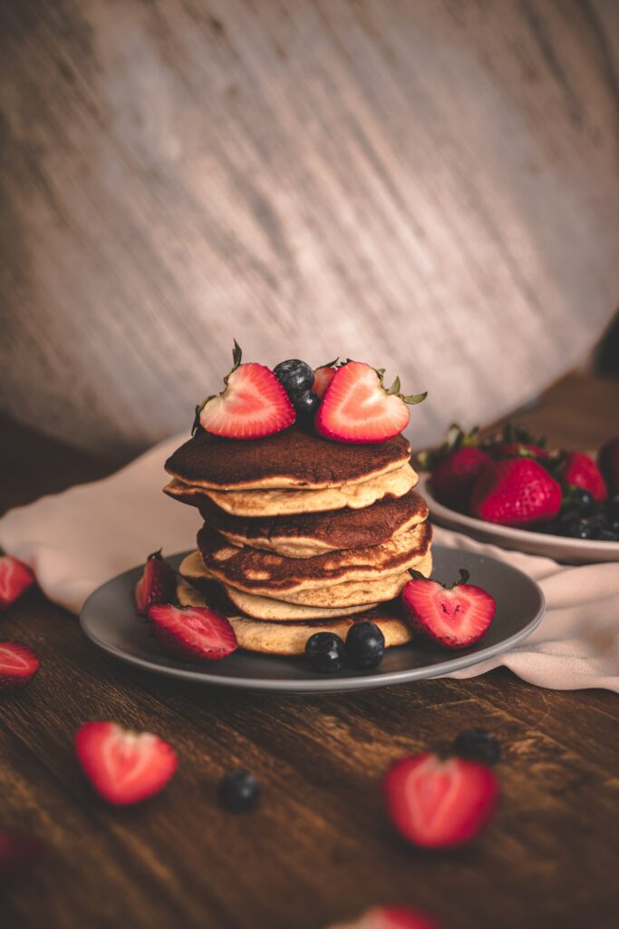 Vibrant Pancakes with Strawberries & Blueberries - Breakfast Wallpaper