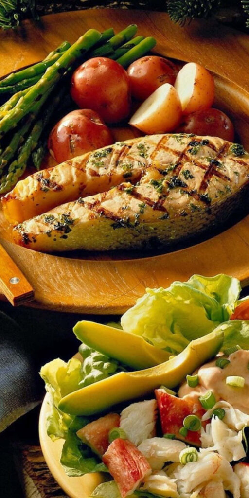 Delicious Grilled Fish Fillet with Potatoes & Asparagus Wallpaper