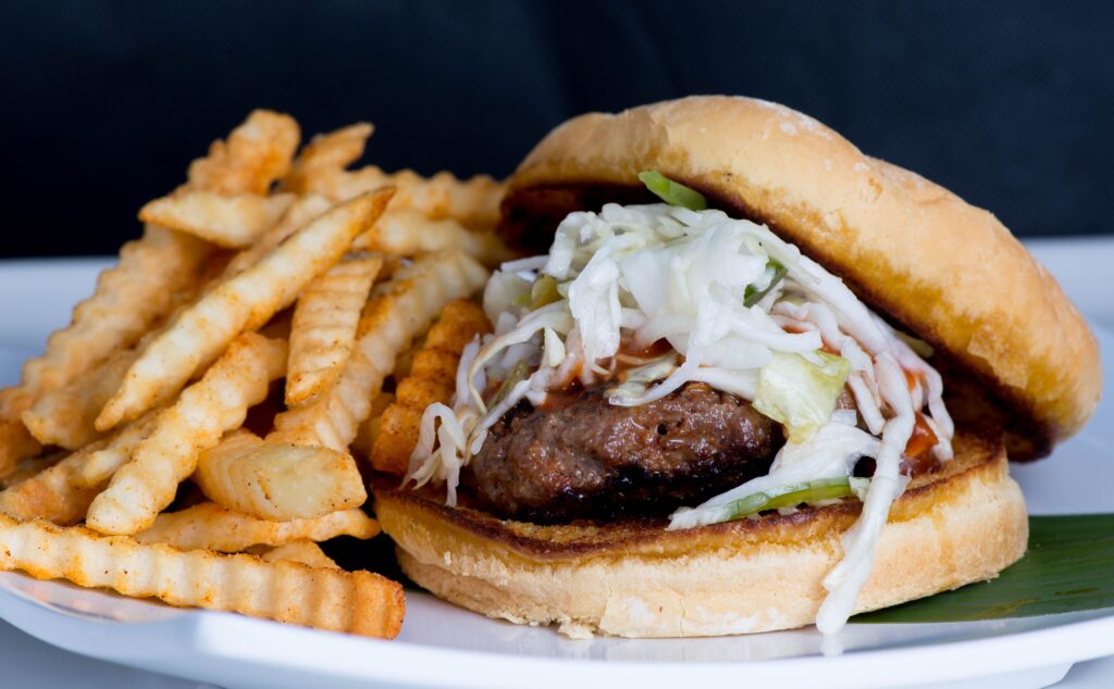 Delicious Hamburger with Fries: Fast Food Wallpaper Background