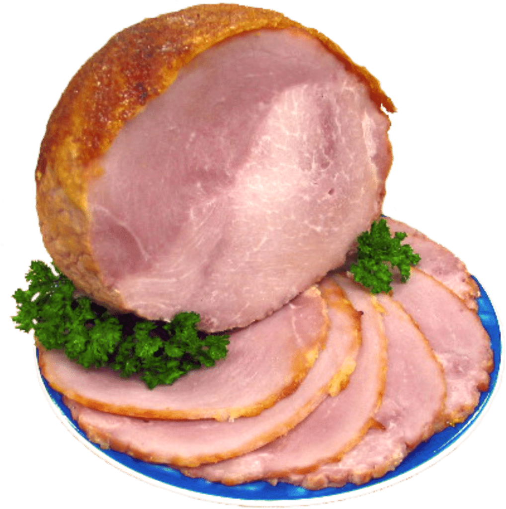 Delicious Hamon Platter: Sliced Ham & Parsley on Blue Plate Wallpaper