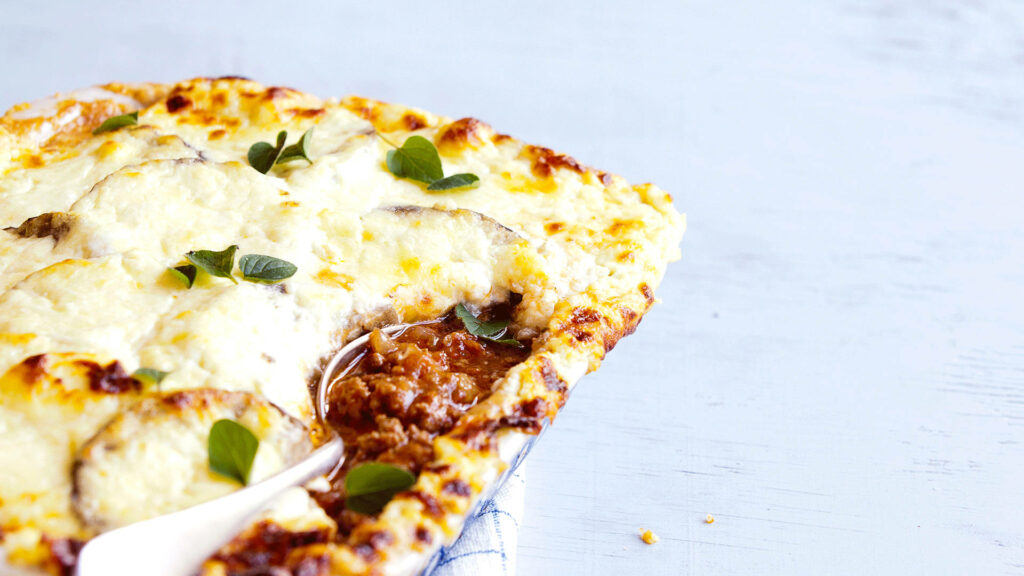 Delicious Homemade Moussaka with Creamy Cheese & Herbs Wallpaper