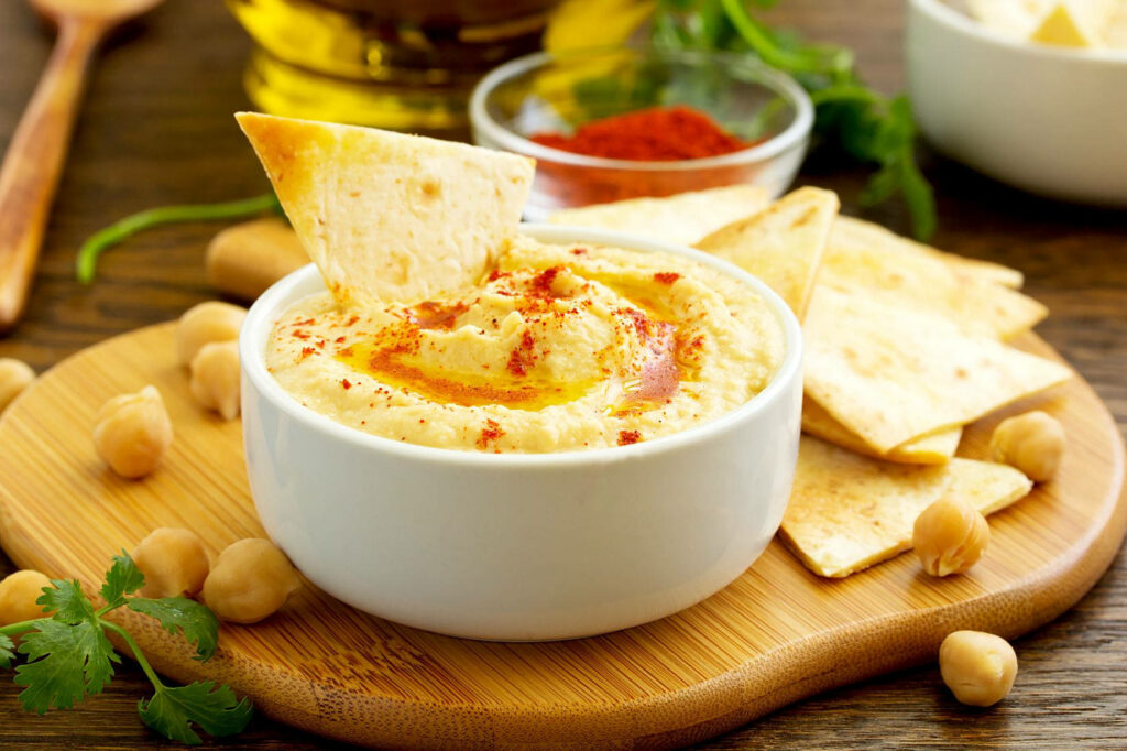 Delightful Hummus Wallpaper with Chips & Fresh Ingredients