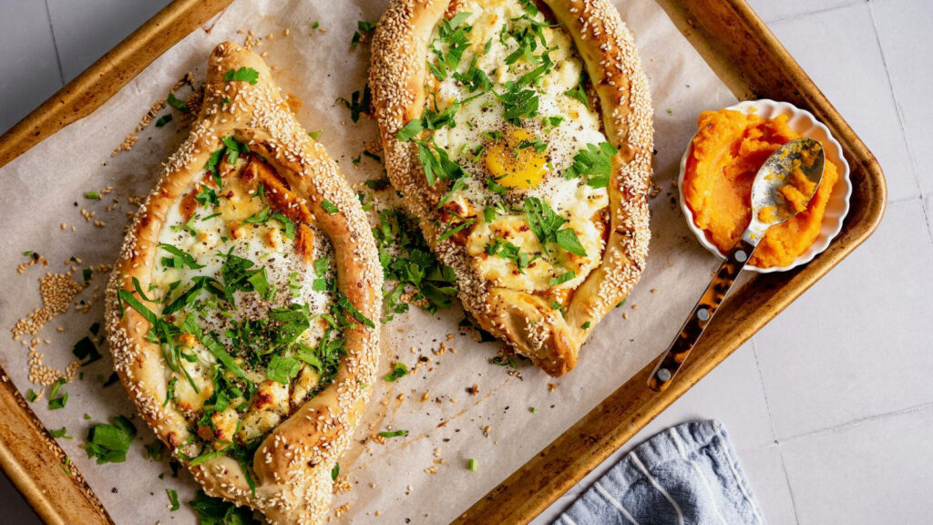 Delicious Khachapuri & Butternut Squash Hummus Wallpaper Background