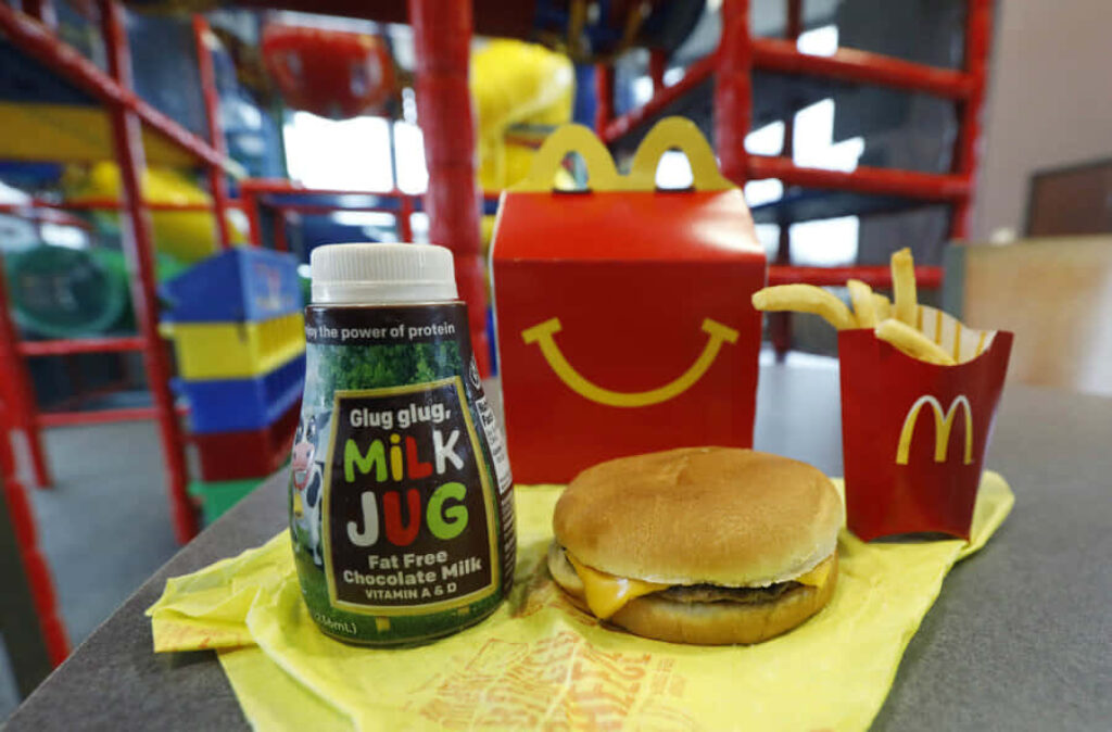 Classic McDonald's Happy Meal Wallpaper: Cheeseburger, Fries, Milk Jug