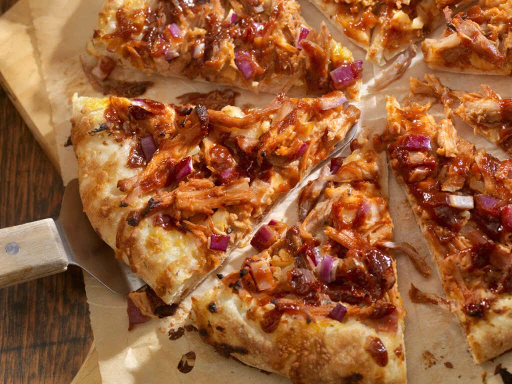 Succulent Meat Pizza Close-Up | Tasty BBQ Sauce & Cheese Wallpaper