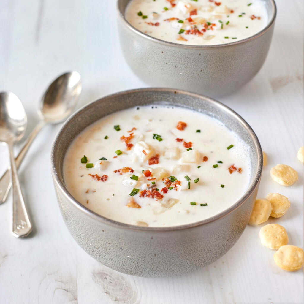 Delicious Creamy New England Clam Chowder Wallpaper with Fresh Herbs