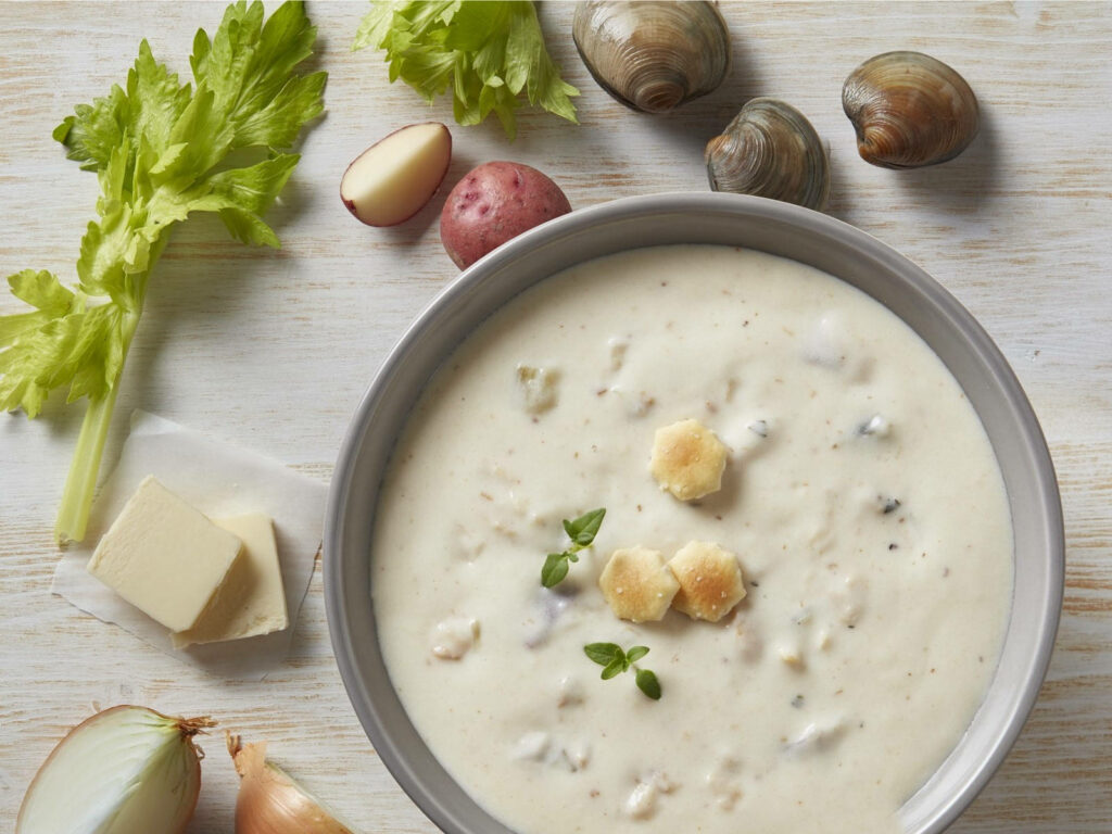 Delicious New England Clam Chowder Wallpaper with Fresh Ingredients