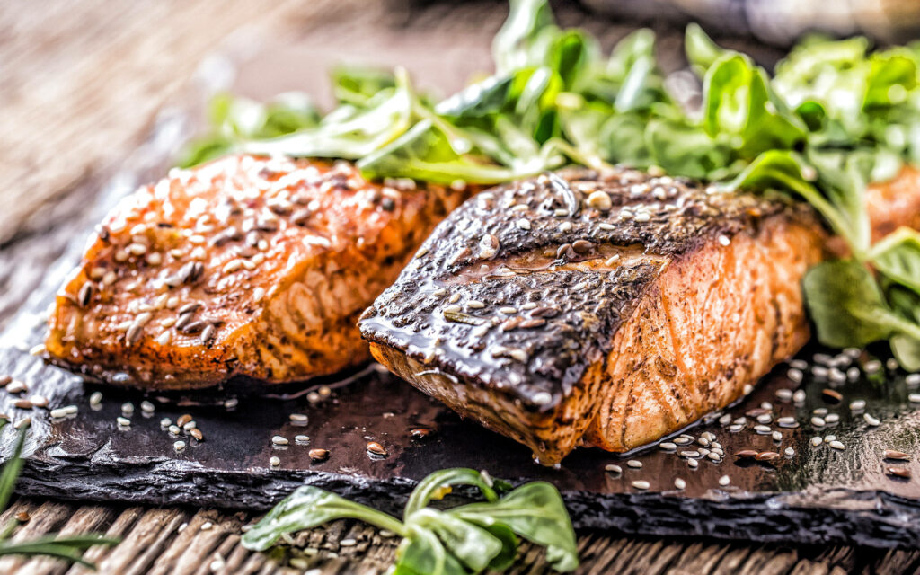 Appetizing Grilled Salmon Wallpaper: Healthy Meal Inspiration