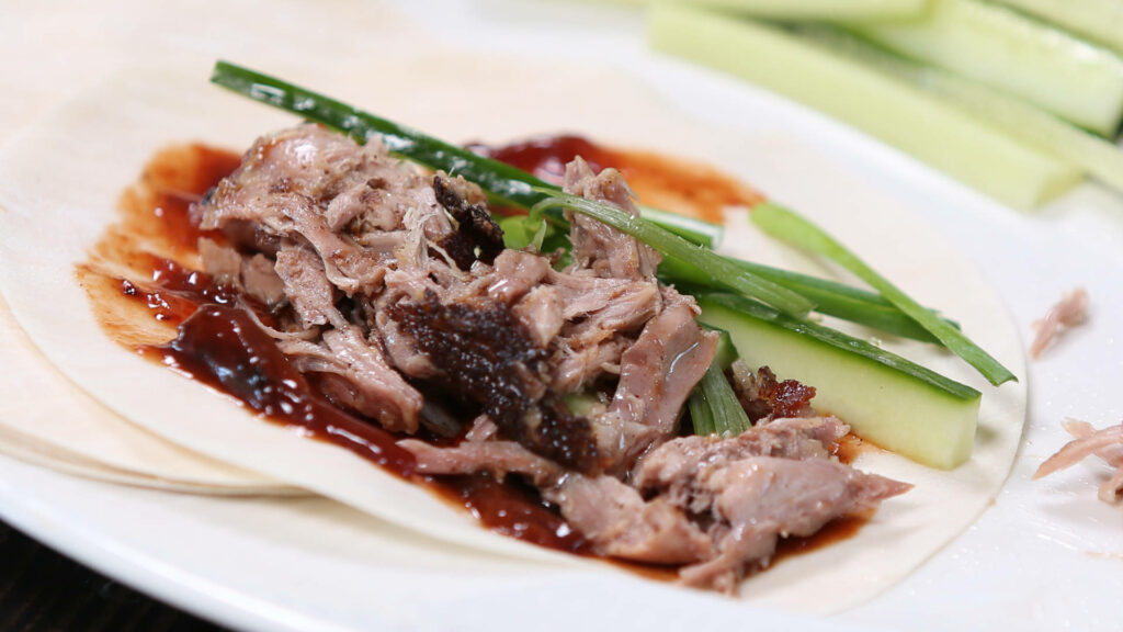 Delicious Shredded Peking Duck with Cucumber & Wrap - Wallpaper