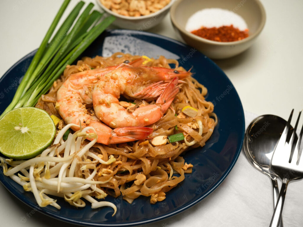 Delectable Pad Thai with Shrimp and Fresh Ingredients - Wallpaper