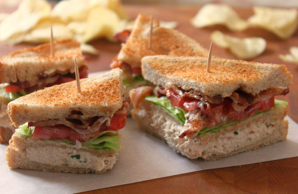 Delicious Tuna Club Sandwich Wallpaper: Fresh, Crispy, Satisfying Lunch