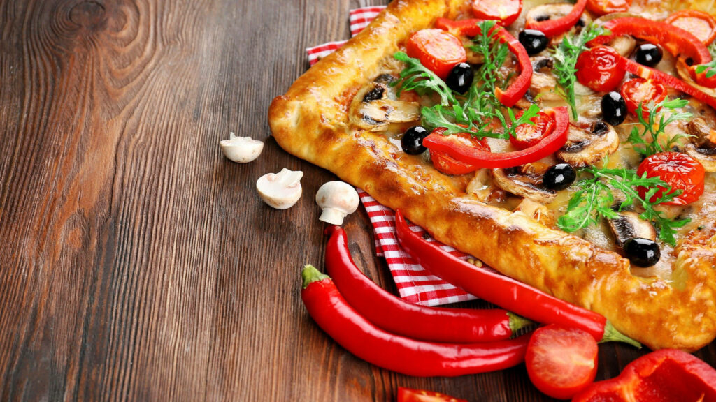 Delicious Homemade Vegetable Square Pizza Wallpaper Background