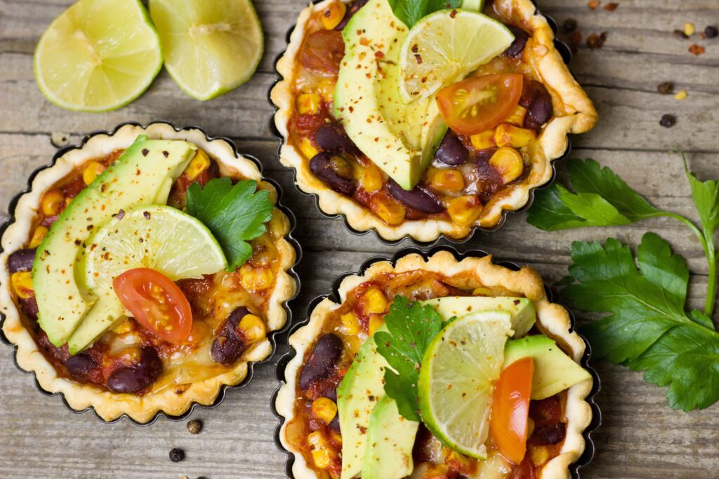 Fresh Vegetable Tarts Wallpaper: Avocado, Lime, and Cherry Tomatoes
