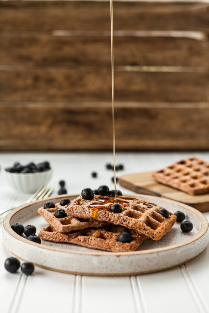 Delicious Waffle Stack with Blueberries & Honey - Wallpaper Background