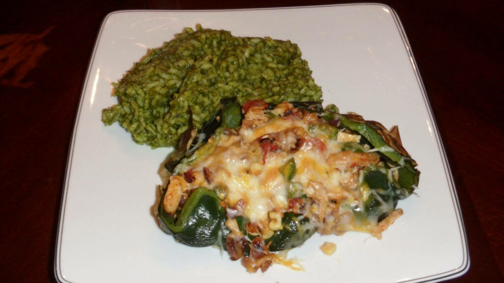 Delicious Poblano Chili Rellenos Wallpaper with Roasted Salsa Verde