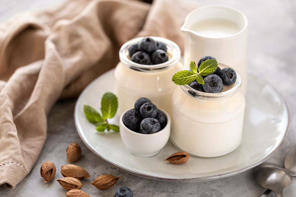 Refreshing Yogurt in Jars with Blueberries & Mint - Wallpaper Background