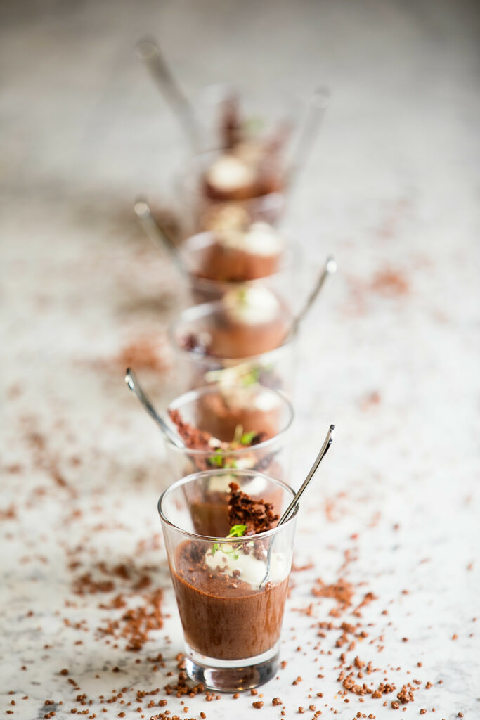 Charming Chocolate Pudding Wallpaper: Elegant Dessert Display