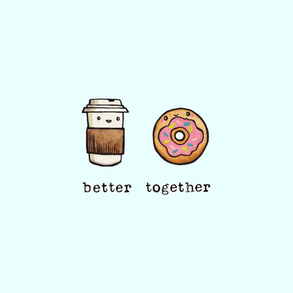Charming Coffee Cup & Donut Wallpaper: Better Together Design