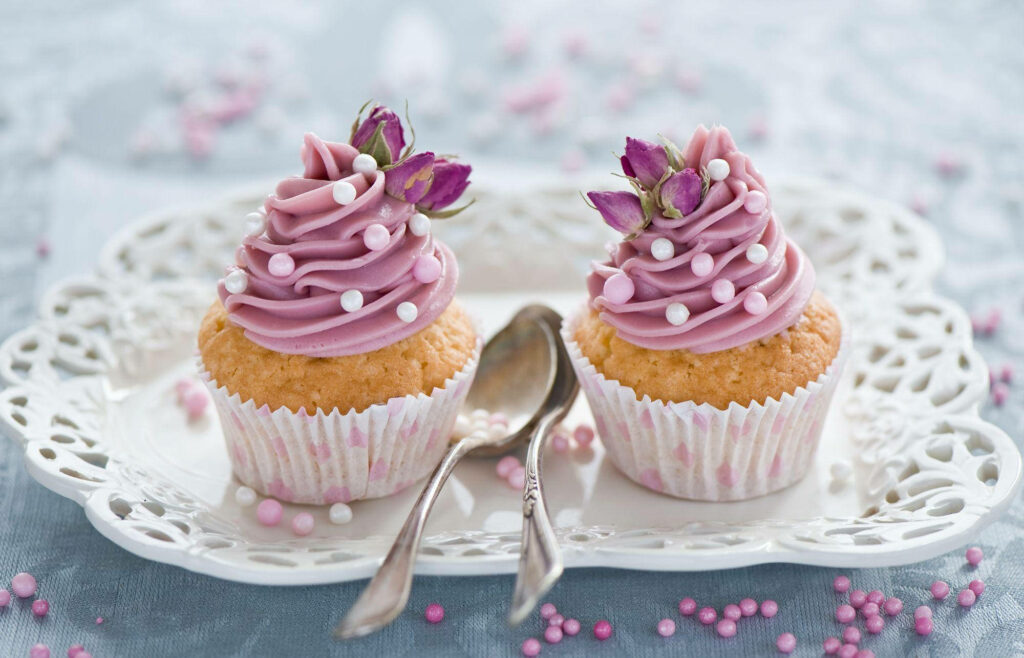 Luscious Lavender Delights: Exquisite Cupcake Creations with Edible Beads Wallpaper