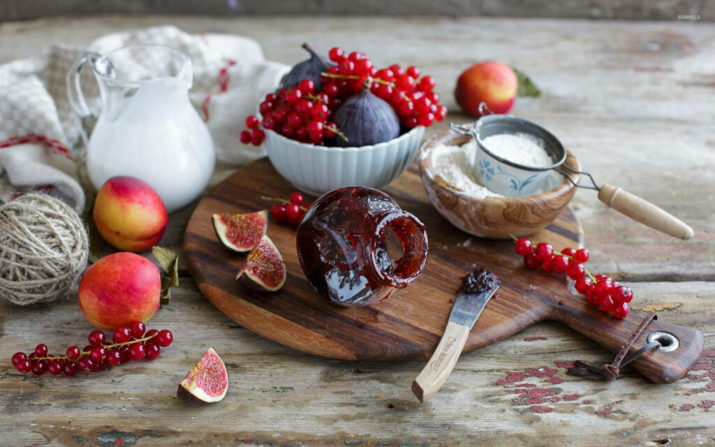 Charming Fig Jam Wallpaper: Rustic Product Photography Setup