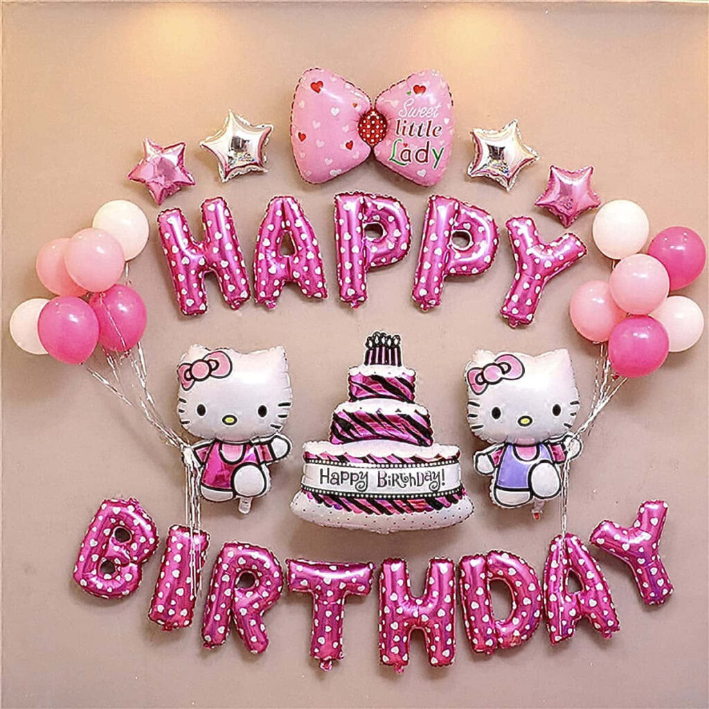 Hello Kitty Birthday Wallpaper: Pink Balloons & Whimsical Decor