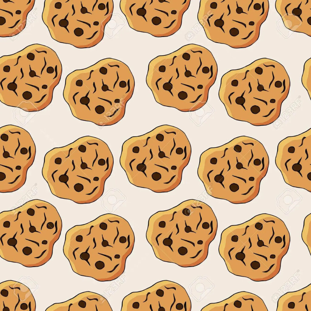 Whimsical Cookie Wonderland: A Delightful Cartoon Batch Overflowing with Tempting Chocolate Bits Wallpaper