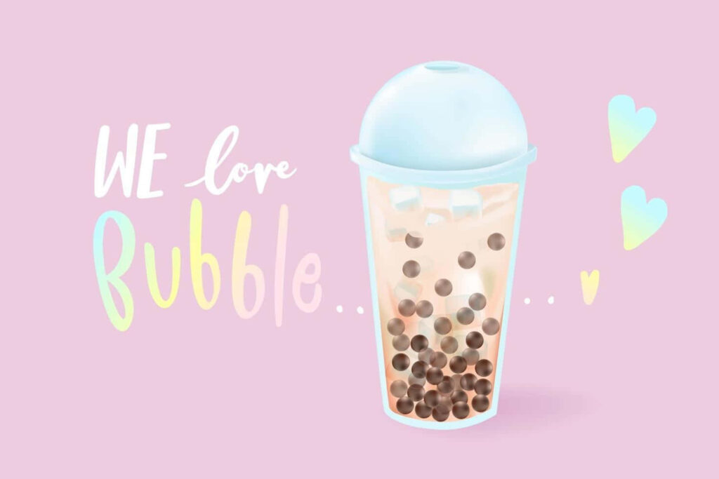 Pastel Bubble Tea Wallpaper: We Love Bubble with Heart Accents