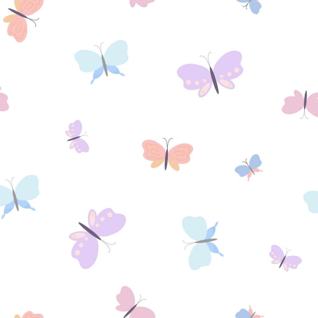 Whimsical Pastel Butterfly Wallpaper - Soft Colors on White Background