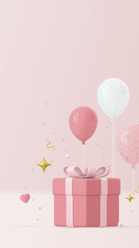 Charming Pink Gift Box Wallpaper with Balloons & Soft Background